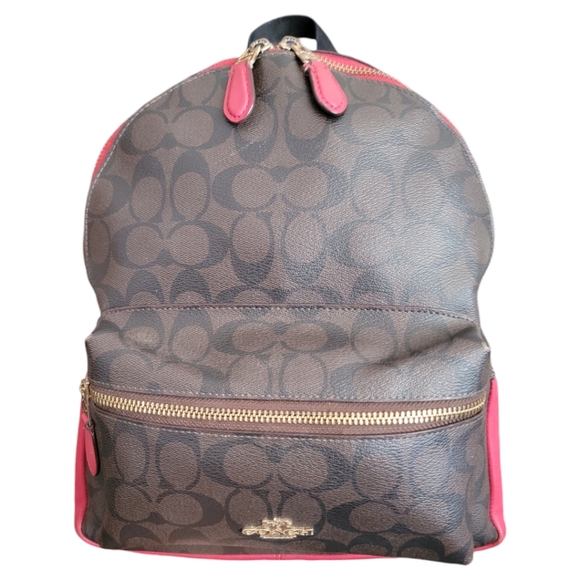 COACH Backpack Daypack Signature Red Brown G1822 F32200 Medium Size EUC - Picture 1 of 15